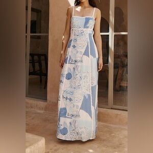 NWOT Contrast Sleeveless Tie Back Maxi Dress in Blue